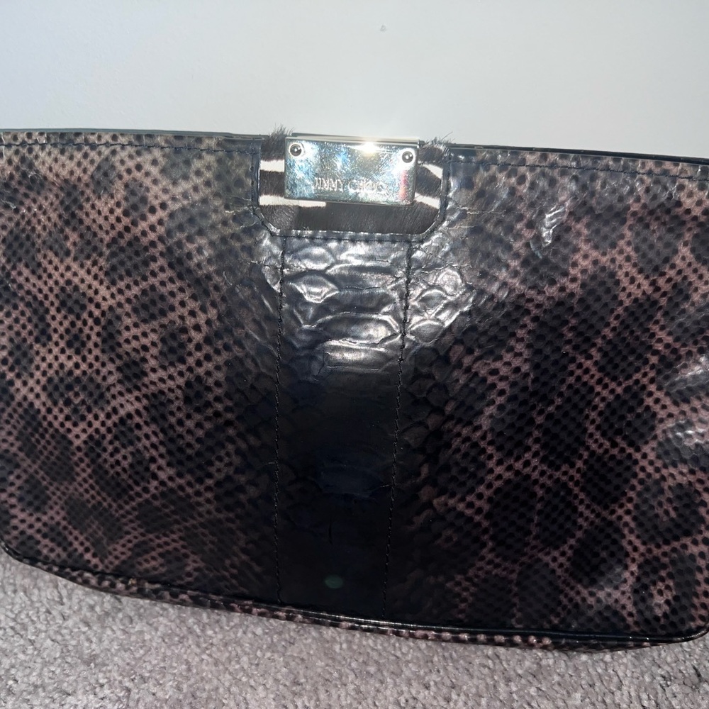 Jimmy Choo Black and Brown Animal Print Clutch